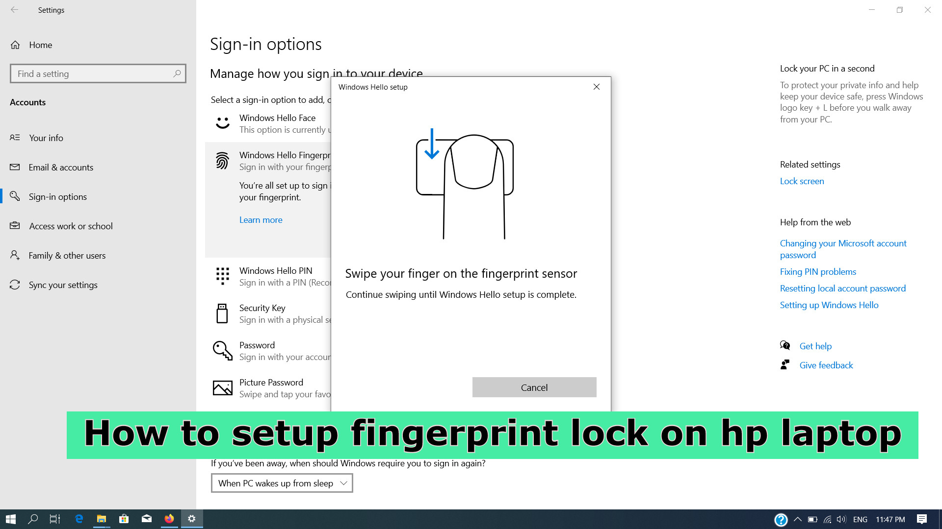 How to setup fingerprint lock on hp laptop