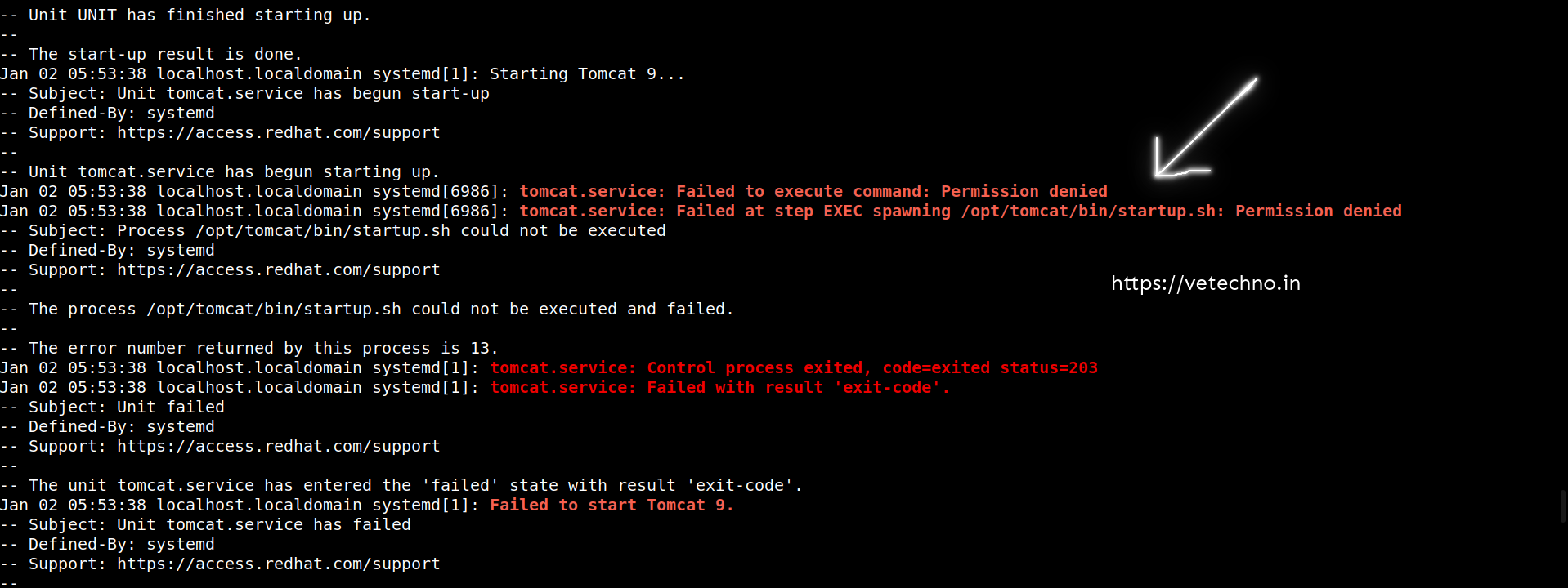 tomcat.service: Failed at step EXEC spawning /opt/tomcat/bin/startup.sh: Permission denied